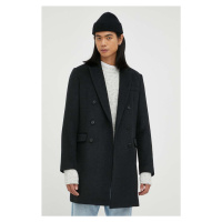 Kabát s příměsí vlny Bruuns Bazaar černá barva, přechodný, dvouřadový