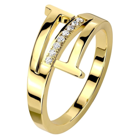 Ocel 316L zlatý prsten - trojitá linie ramen, řada čirých zirkonů Šperky eshop