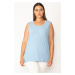 Şans Women's Plus Size Blue Cotton Fabric Crewneck Tank Top