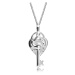 Náhrdelník stříbro 925, řetízek, srdcovitý zámek a klíč, čiré kamínky