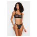 Trendyol Black Tulle Printed Capless Underwear Set