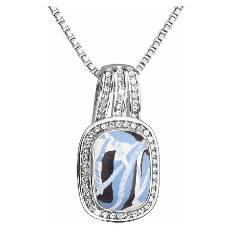 Evolution Group Stříbrný náhrdelník obdélník modrobílý mramor se Swarovski krystaly 72065.1