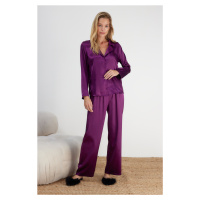 Trendyol Purple Satin Shirt-Pants Woven Pajamas Set