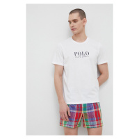 Bavlněné pyžamové tričko Polo Ralph Lauren bílá barva, s potiskem