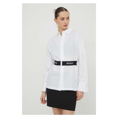 Košile HUGO dámská, bílá barva, relaxed, s klasickým límcem, 50506904 Hugo Boss