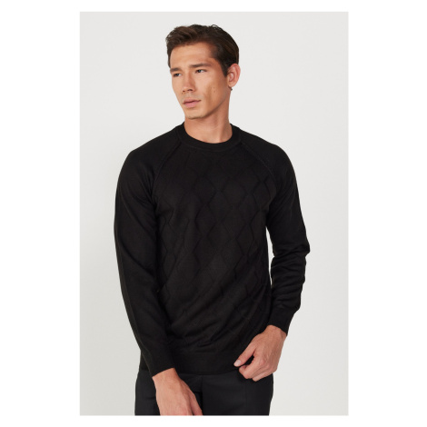 ALTINYILDIZ CLASSICS Men's Black Standard Fit Normal Cut Crew Neck Jacquard Knitwear Sweater. AC&Co / Altınyıldız Classics