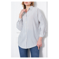 armonika Women's Saxe Blue Striped Oversize Long Basic Shirt