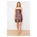 Trendyol Brown Leopard Patterned Lace Rope Strap Cowl Collar Satin Woven Nightgown