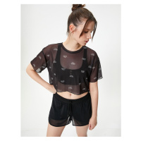 Koton Tulle Sports T-Shirt Printed Short Sleeve Crew Neck