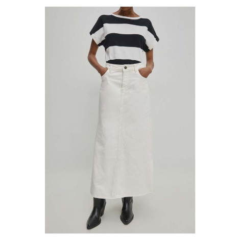 Džínová sukně Answear Lab bílá barva, maxi, áčková