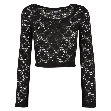 Ladies Cropped Lace Longsleeve - black Urban Classics