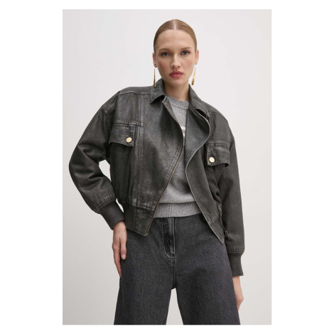 Džínová bunda Elisabetta Franchi dámská, šedá barva, zimní, oversize, BJ31I46E2