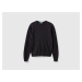 Benetton, Charcoal Gray Crew Neck Sweater In Pure Merino Wool