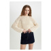 DEFACTO Crop Boat Neck Crochet Sweater