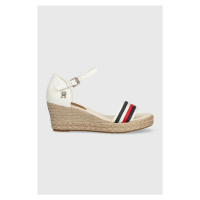 Sandály Tommy Hilfiger MID WEDGE CORPORATE dámské, bílá barva, na klínku