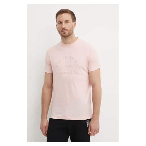 Bavlněné tričko Karl Lagerfeld růžová barva, s aplikací, 542224.755081