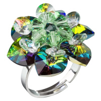 Evolution Group Stříbrný prsten s krystaly Swarovski zelená kytička 35012.5