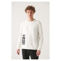 Avva Men's White Crew Neck Hologram 3-Thread Fleece Regular Fit Sweatshirt