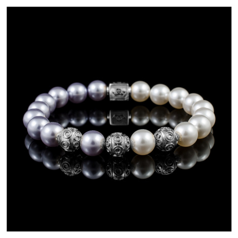 RINOR Dámský náramek z perel Swarovski Lavender&White3 a stříbra
