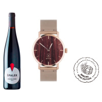 Dřevěné hodinky Red Wine Watch s řemínkem z pravé kůže
