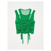 Dilvin 20216 Shirred Tulle Top-green