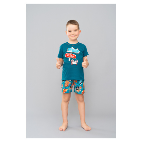 Chlapecké pyžamo Crab, krátký rukáv, krátké kalhoty - modrozelená/potisk Italian Fashion