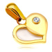 Zlatý 14K přívěsek - srdce s polovinou z bílé perleti a kulatým zirkonem