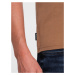 Ombre Clothing Bavlněné klasické hnědé tričko s krátkým rukávem V13 TSBS-0146