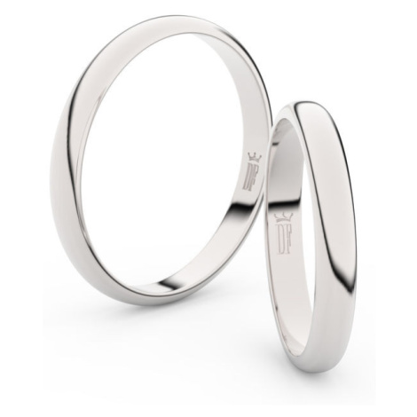 Snubní prsteny z bílého zlata, 3 mm, půlkulatý, pár - 2A30