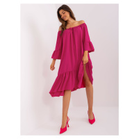 FUCHSIOVÉ ASYMETRICKÉ OVERSIZE MIDI ŠATY S VOLÁNEM -FUCHSIA Tmavě růžová