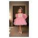 N4732 Dewberry Chiffon Sequined Girls Evening Dress-DARK PINK
