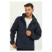 D1fference Men's Navy Blue Inner Lined Waterproof And Windproof Hooded Pocket Sports Raincoat