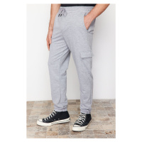 Trendyol Gray Melange Regular/Normal Cut Sweatpants with Cargo Pockets and Elastic Legs