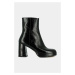 Kožené kotníkové boty Jonak VORIS CUIR BRILLANT dámské, černá barva, na podpatku, 3300088