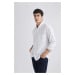DEFACTO Relax Fit Polo Shirt Oxford Striped Long Sleeve Shirt