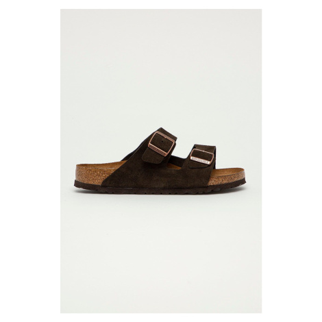 Semišové pantofle Birkenstock Arizona pánské, hnědá barva