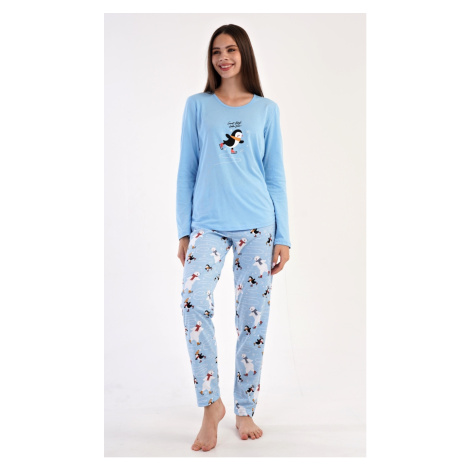 Dámské dlouhé pyžamo Vienetta Secret Tučňák na ledě modrý | modrá