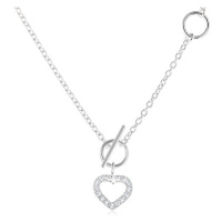 Stříbrný 925 náhrdelník, zirkonový obrys souměrného srdce a řetízek