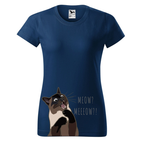 DOBRÝ TRIKO Dámské tričko s potiskem Naštvaná kočka Barva: Půlnoční modrá