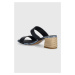 Kožené pantofle Tommy Hilfiger BLOCK MID HEEL SHIRTING SANDAL dámské, tmavomodrá barva, na podpa