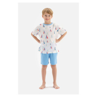 Dagi White Sailboat Printed Crewneck T-Shirt, Shorts and Pajamas Set.