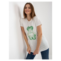 Ecru-zelené bavlněné dámské tričko s 3D aplikací