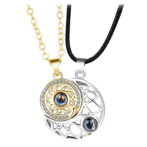 Camerazar Magnetické náhrdelníky pro páry Měsíc a Slunce, zlatý a černý, slitina kovů, 50+5 cm