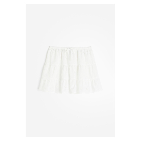 H & M - Volánová sukně s madeirou - bílá H&M