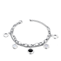 Dvojitý ocelový náramek - černé a perleťové kroužky, prsteny