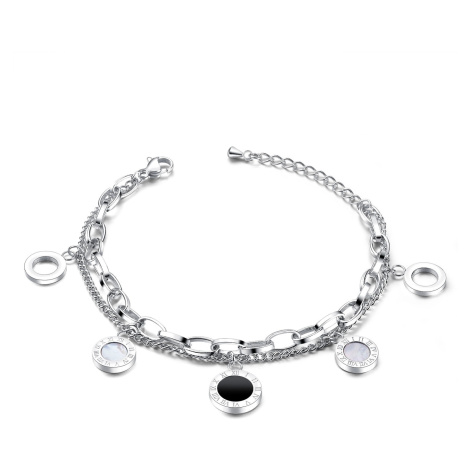 Dvojitý ocelový náramek - černé a perleťové kroužky, prsteny Šperky eshop