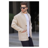 Madmext Stone Color Stand Up Collar Knitwear Cardigan With Pocket 6815