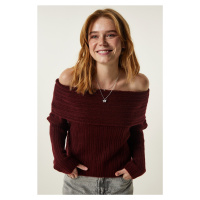 Happiness İstanbul Burgundy Madonna Collar Knitwear Sweater