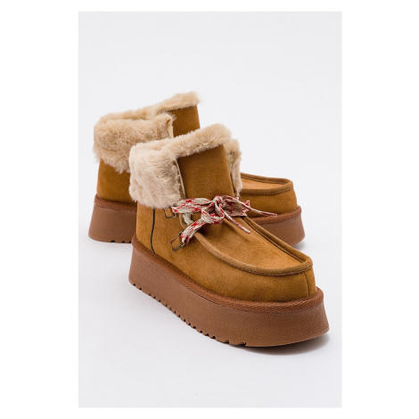 LuviShoes BLAUS Tan Suede Shearling Thick Sole Women's Sports Boots