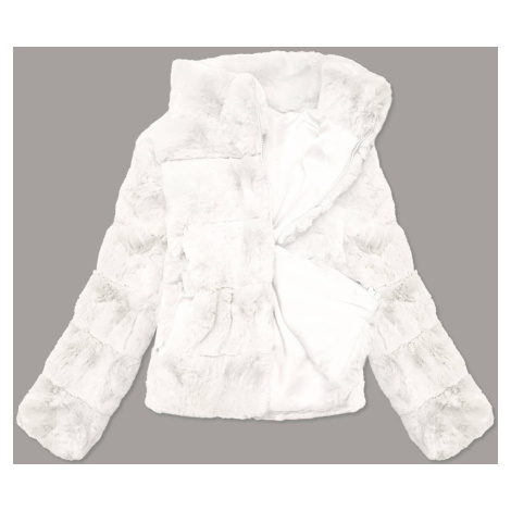 Krátká bílá dámská bunda - kožíšek se stojáčkem (BR9749-26) S'WEST